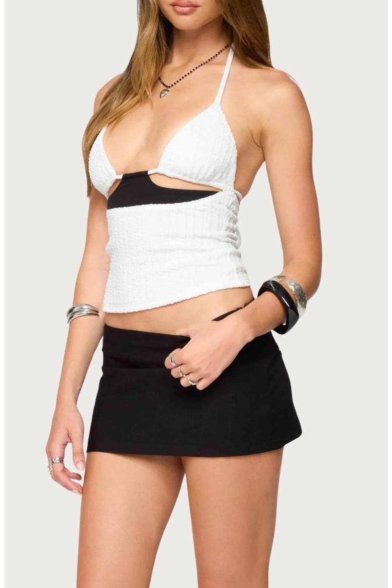 Powell Cutout Halter Textured Crop Top, Alternate, color, WHITE-AND-BLACK