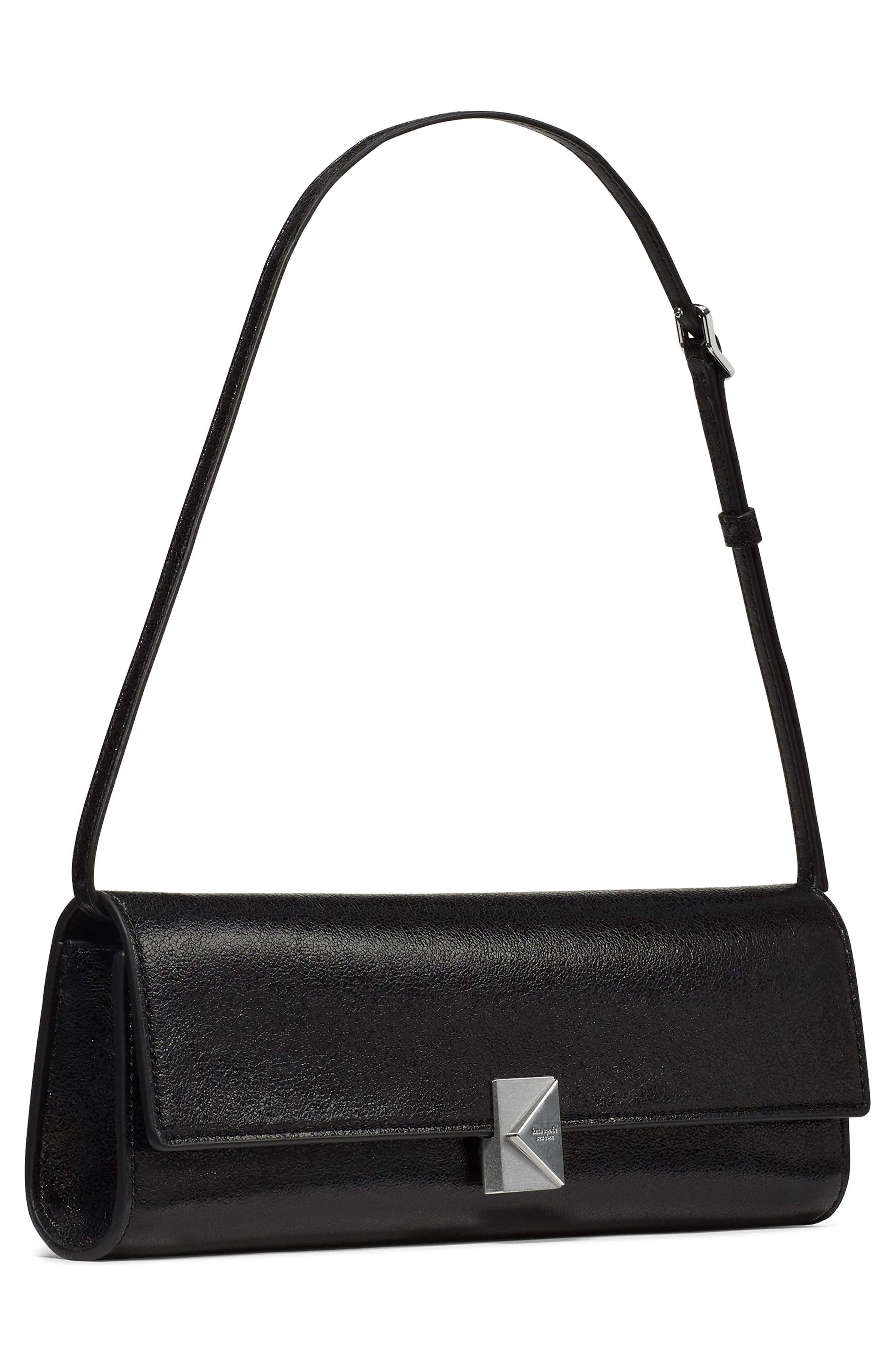 Kate Spade New York mini deco soft glazed leather shoulder bag, Alternate, color, Black