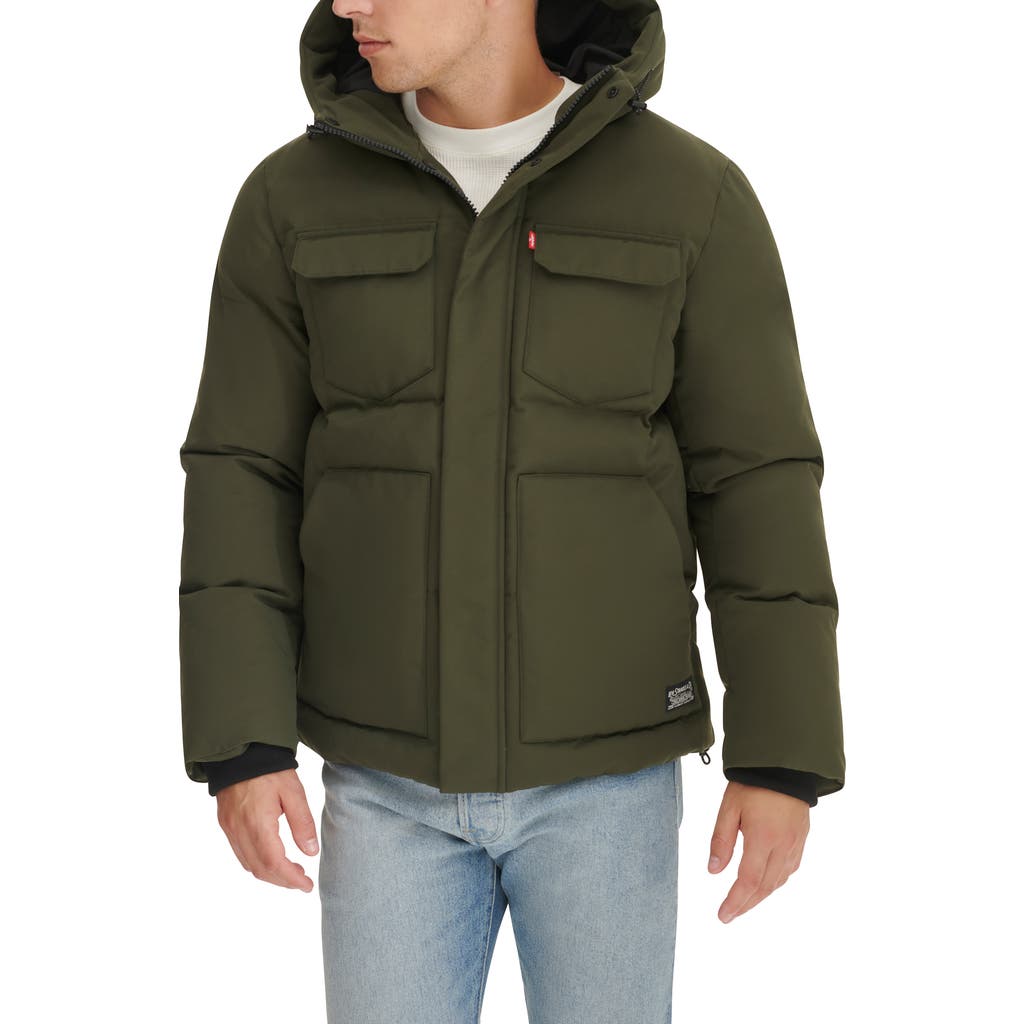 Levi's Water Resistant Hooded Quilted Puffer Jacket In Green