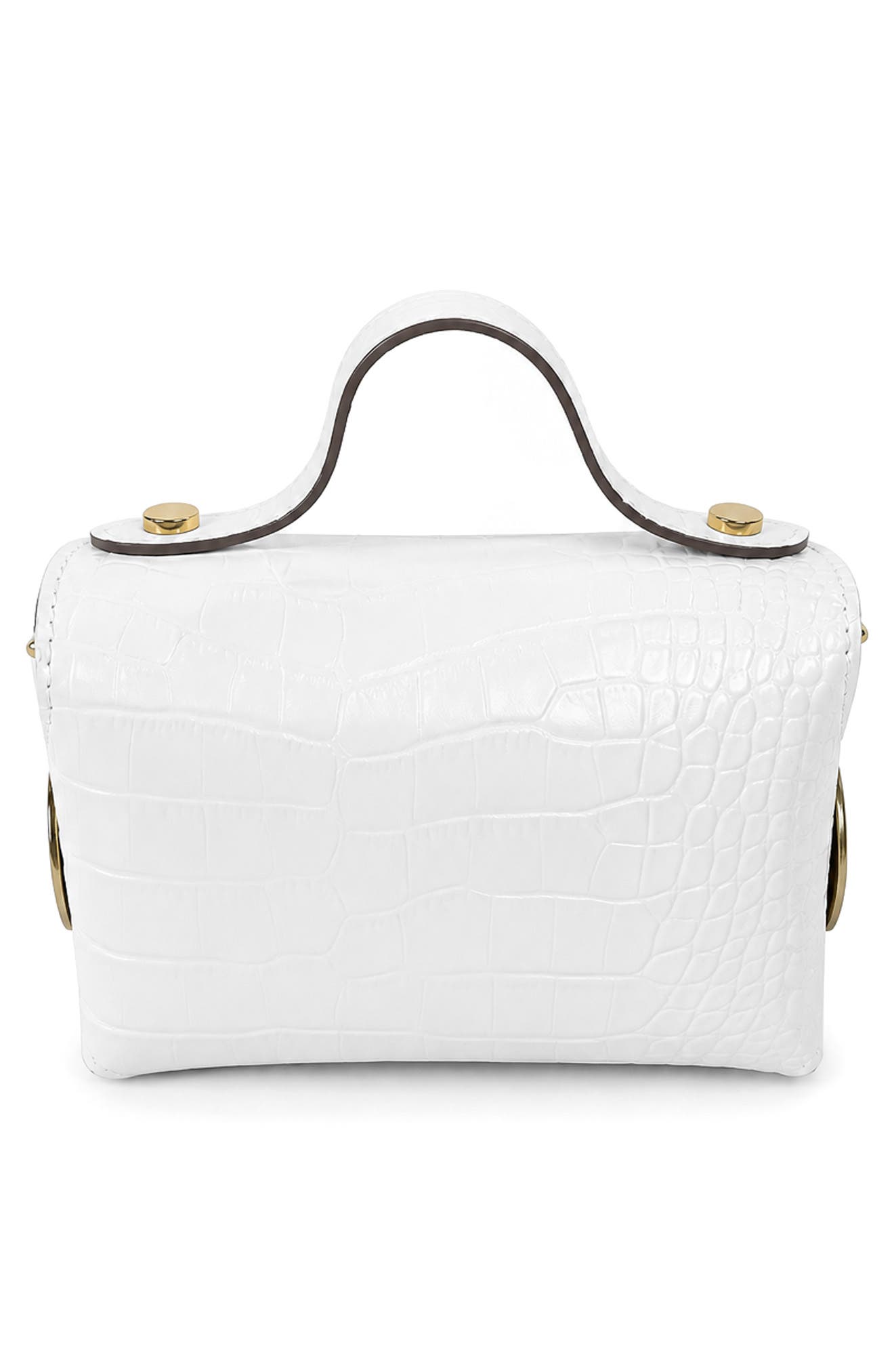 Livia Croc Embossed Leather Top Handle Bag, Alternate, color, WHITE