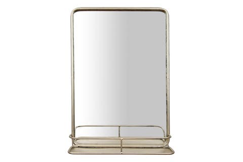 Metal Framed Wall Mirror with Shelf and Antique Nickel Finish