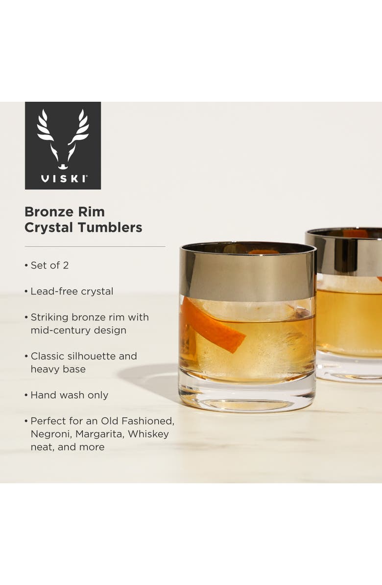 Viski Irving Crystal Tumblers with Bronze Rim Set of 2, Alternate, color, Clear
