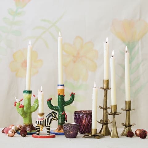 Hand-Painted Dolomite Cactus Taper Holder