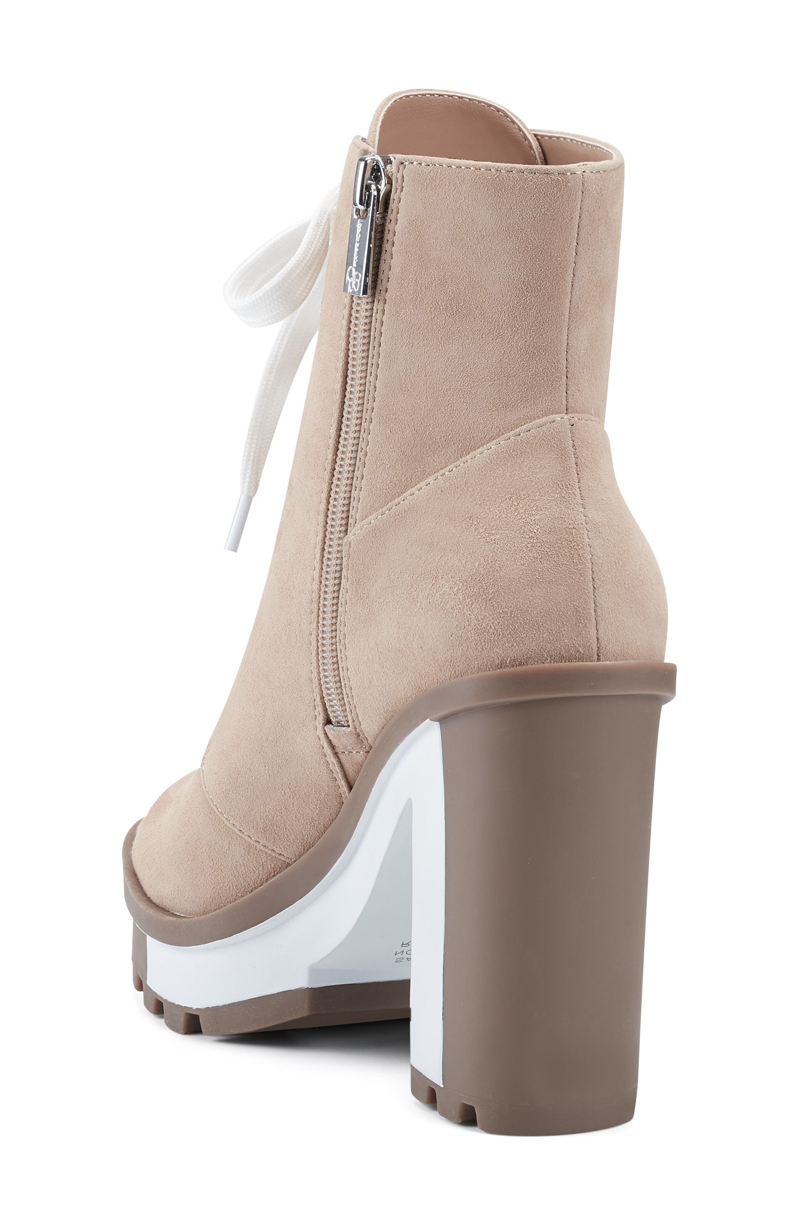 Lizzah Open Toe Platform Bootie, Alternate, color, ALMOND