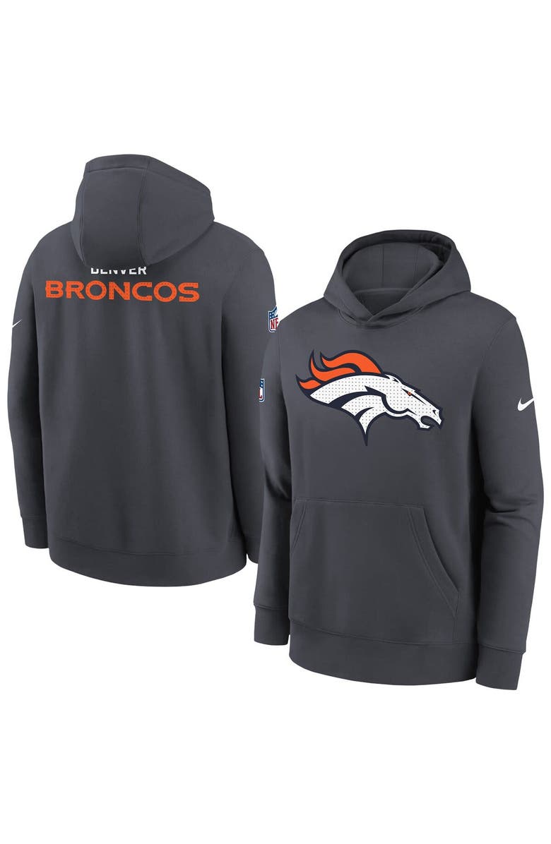 Nike Youth Nike Charcoal Denver Broncos Sideline Club Fleece Hoodie, Main, color,