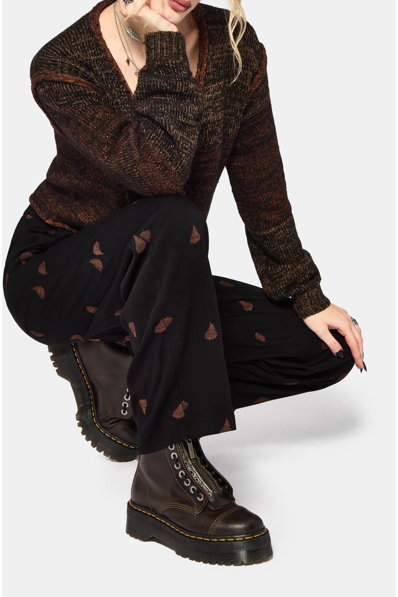 Ruin Fern Embroidered Wide Leg Trouser, Alternate, color, Black