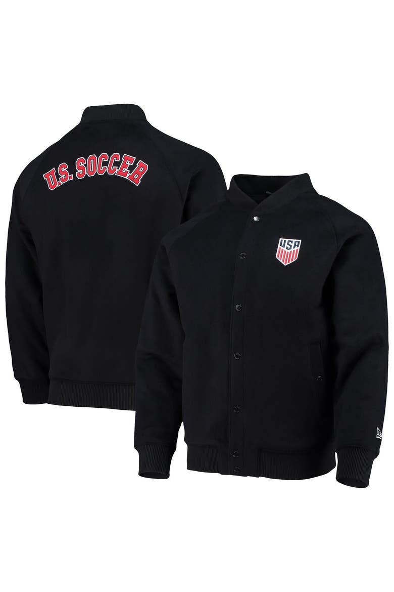 Men's 5th & Ocean by New Era Navy USMNT Soccer Club Level Raglan Full-Snap Tri-Blend Bomber Jacket, Alternate, color, Navy