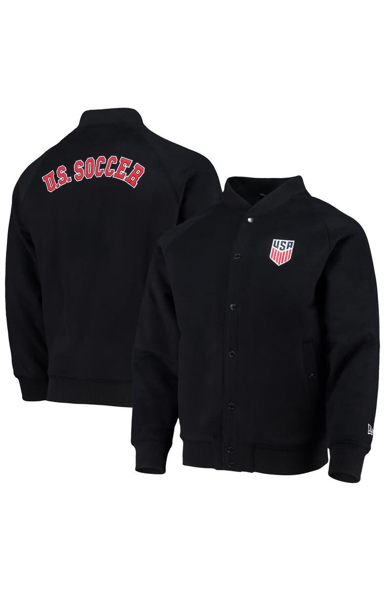 5TH AND OCEAN BY NEW ERA Men's 5th & Ocean by New Era Navy USMNT Soccer Club Level Raglan Full-Snap Tri-Blend Bomber Jacket, Alternate, color,