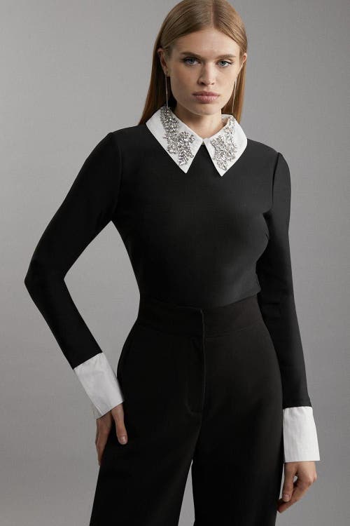 Karen Millen Bandage Embellished Collar Knit Top In Multi