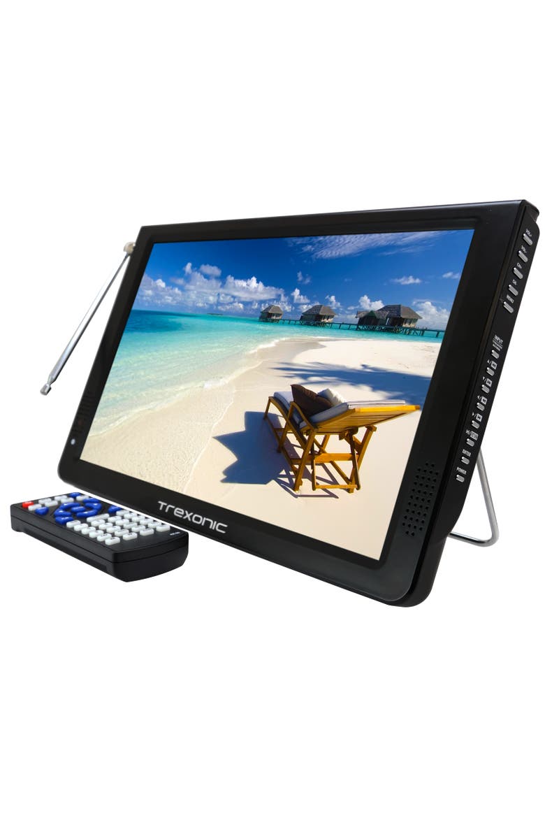 Lightweight Rechargeable Widescreen 12" LED Portable TV, Main, color, Black