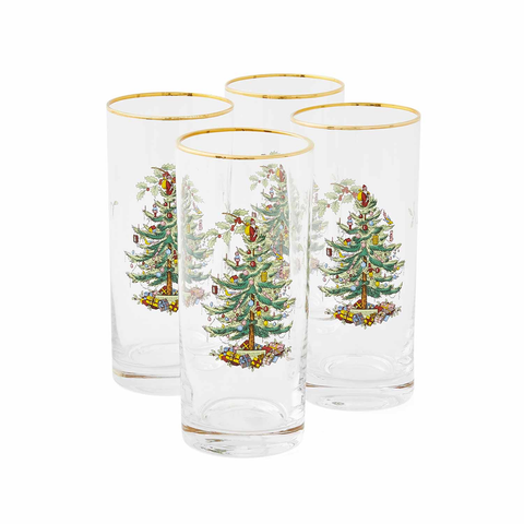 Christmas Tree Set of 4 Highball Glasses 15 Oz