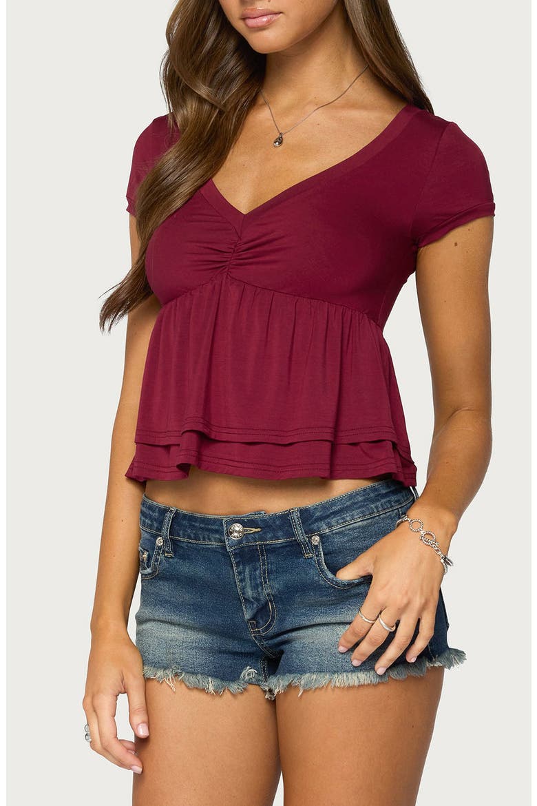 Fontene Layered Babydoll Top, Alternate, color, BURGUNDY