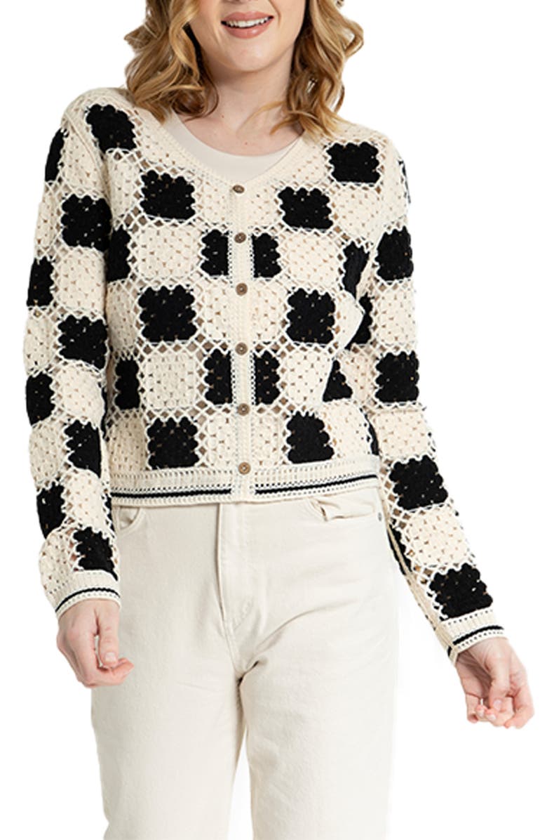 SAACHI Checker Crochet Cardigan, Main, color, White