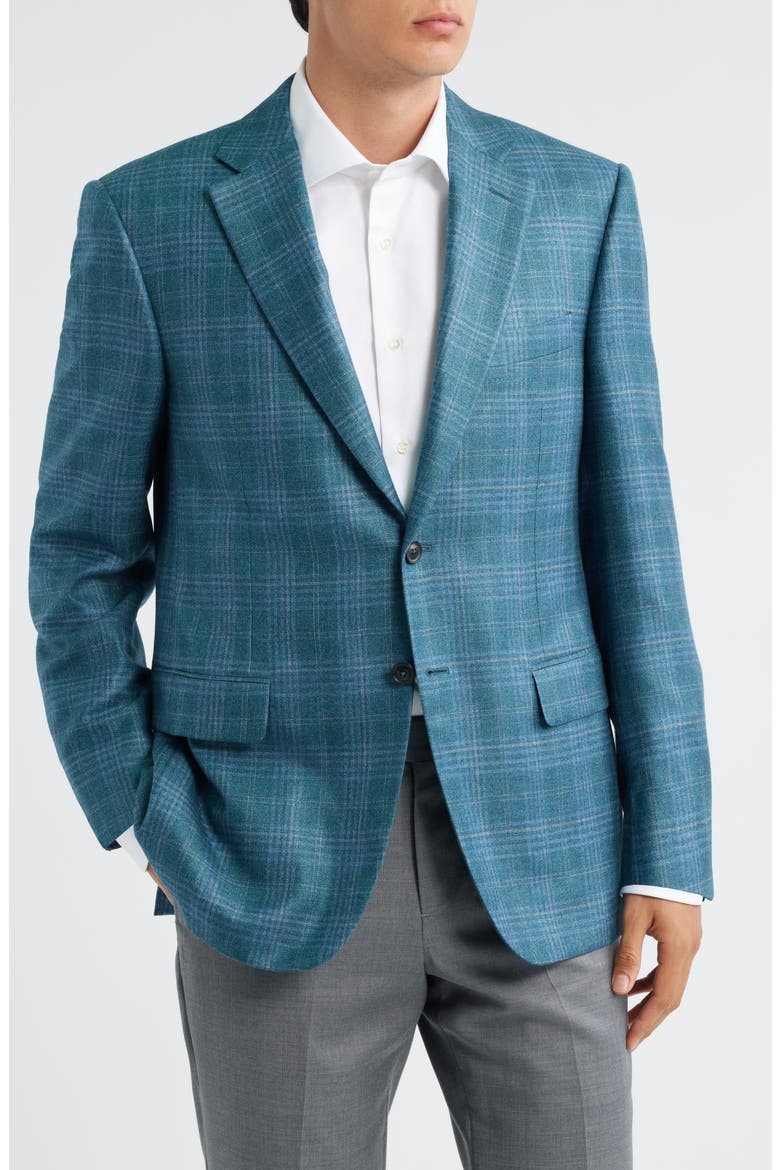 Siena Regular Fit Green Plaid Silk & Cashmere Sport Coat, Alternate, color, GREEN