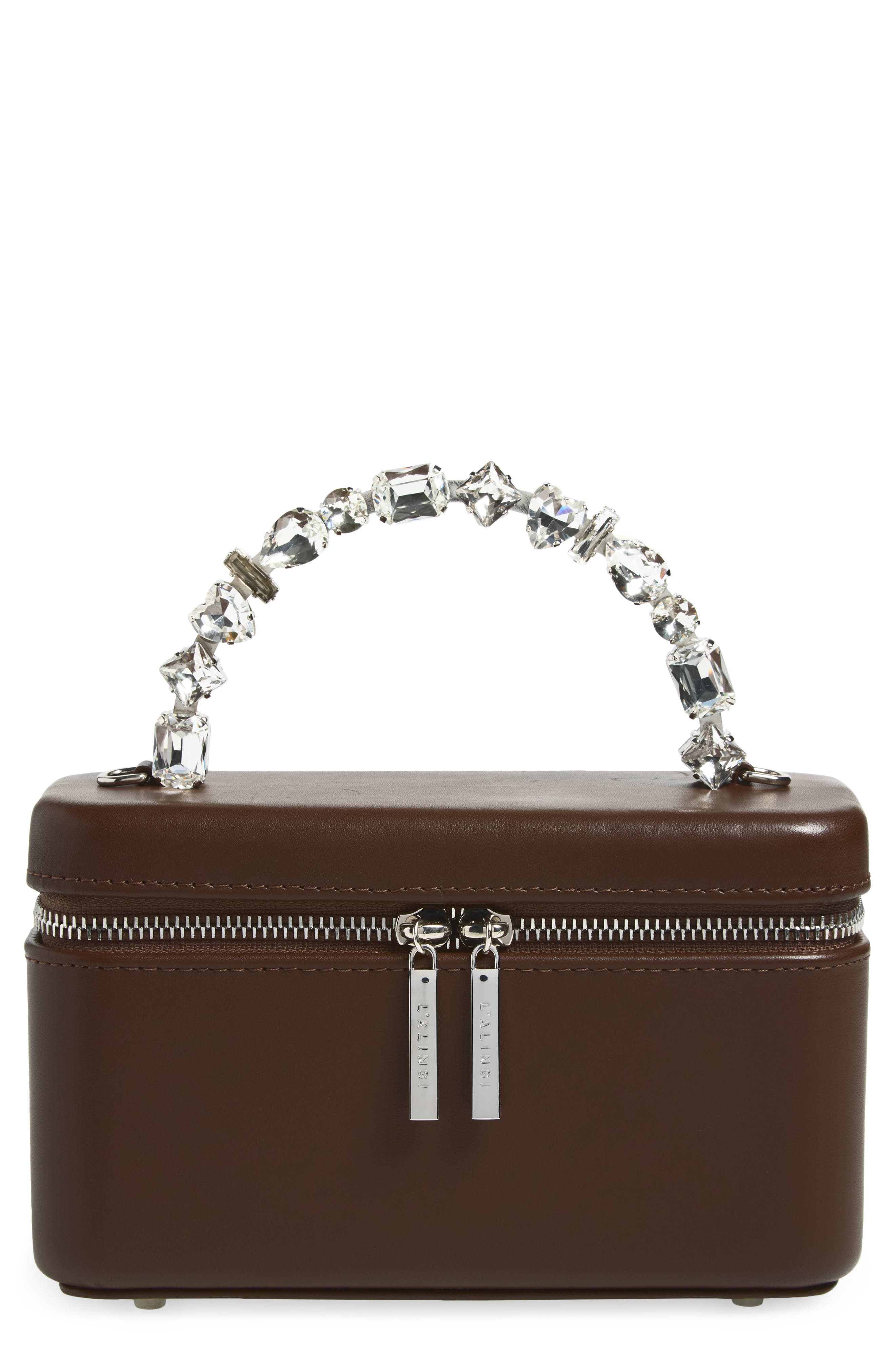 Taliya Leather Vanity Case Bag, Main, color, CHOCOLATE BROWN