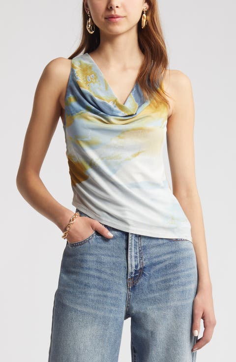 Cowl Neck Sleeveless Mesh Top