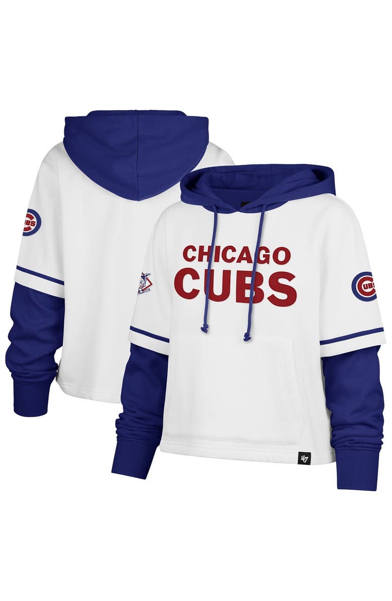 '47 Women's '47 White Chicago Cubs Trifecta Shortstop Cropped Pullover Hoodie, Alternate, color, White