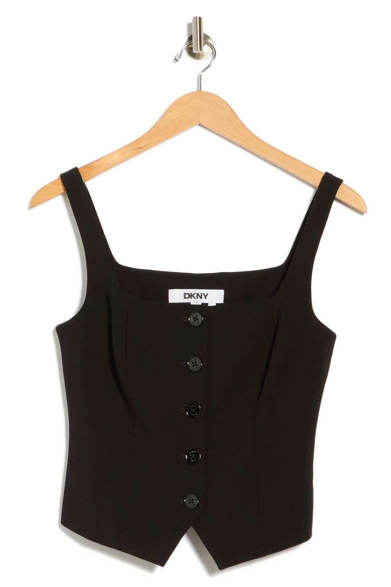 Button Front Vest, Alternate, color, BLACK