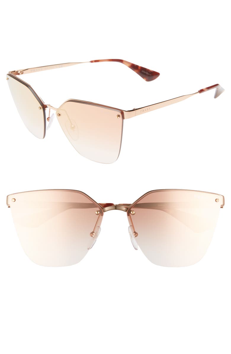 Prada 63mm Mirrored Gradient Oversize Sunglasses, Main, color, Gold Pink