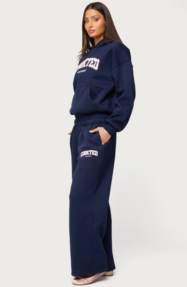 EDIKTED LA Wide Leg Graphic Sweatpants, Alternate, color, Navy