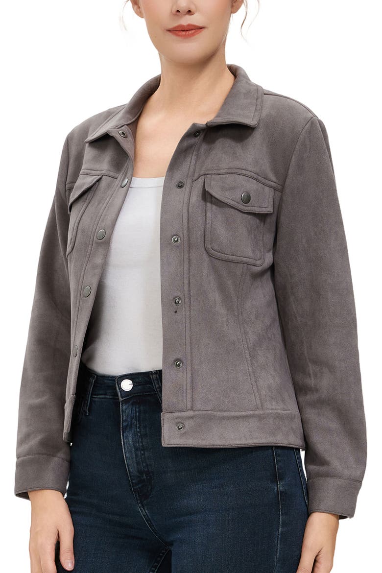 Women's Faux Suede Trucker Jacket, Alternate, color, Gray