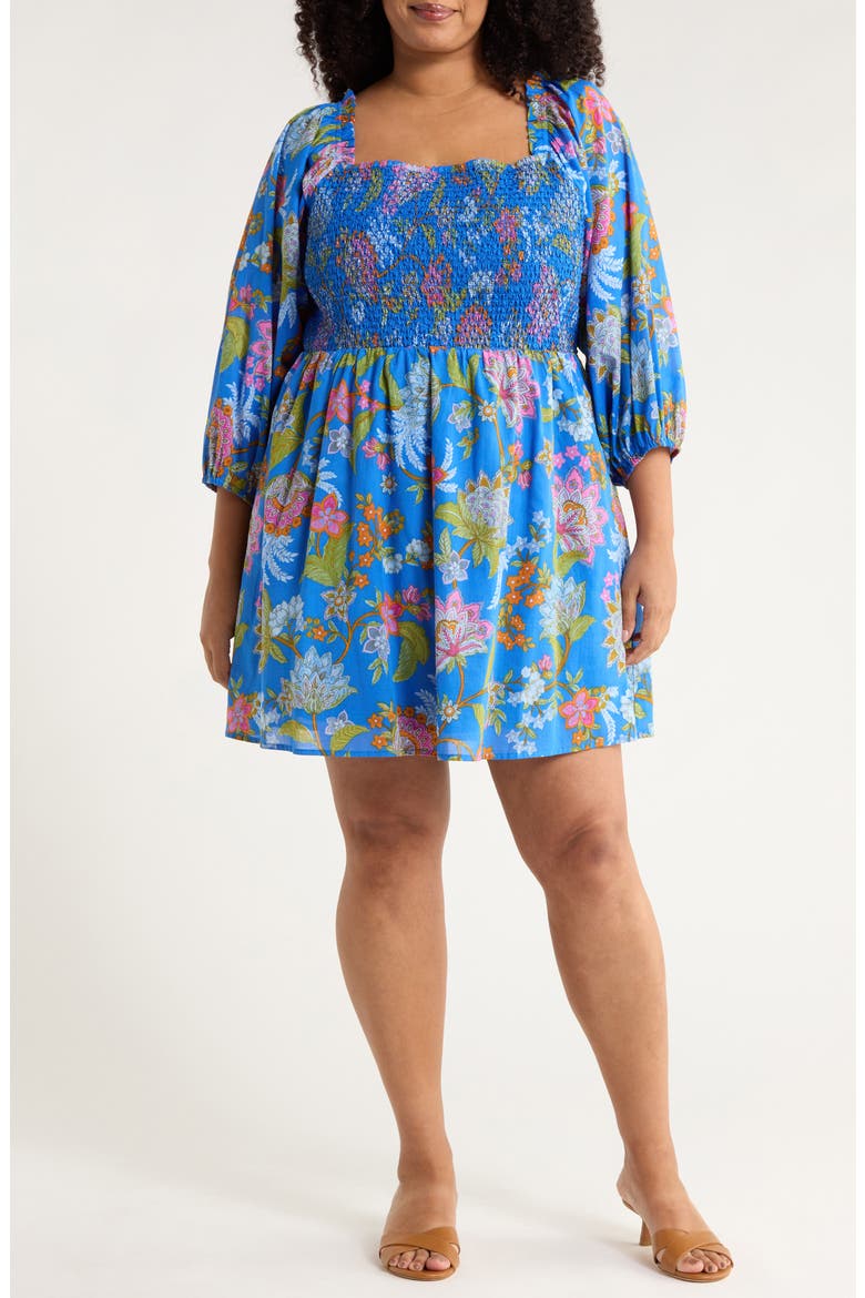 Sunlit Floral Niko Smocked Dress, Main, color, COBALT-MULTI