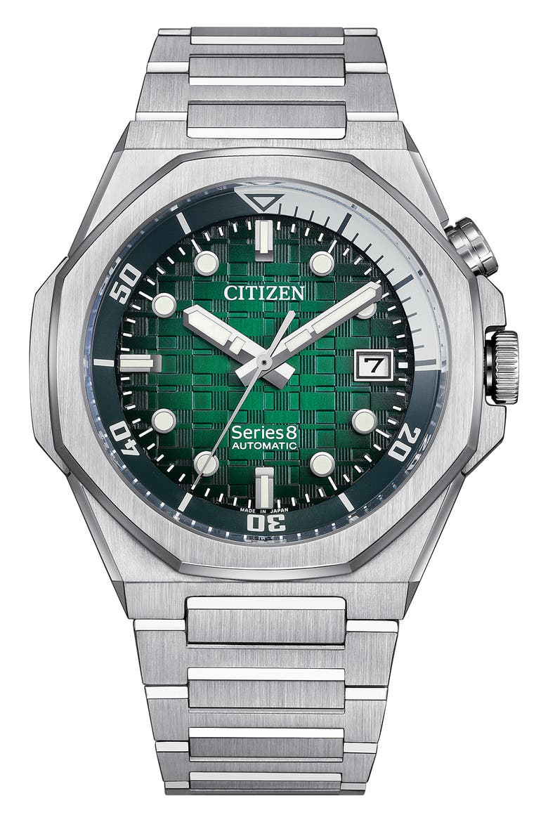 Series 8 890 Automatic Bracelet Watch, 42.5mm, Main, color, GREEN/ SILVER-TONE
