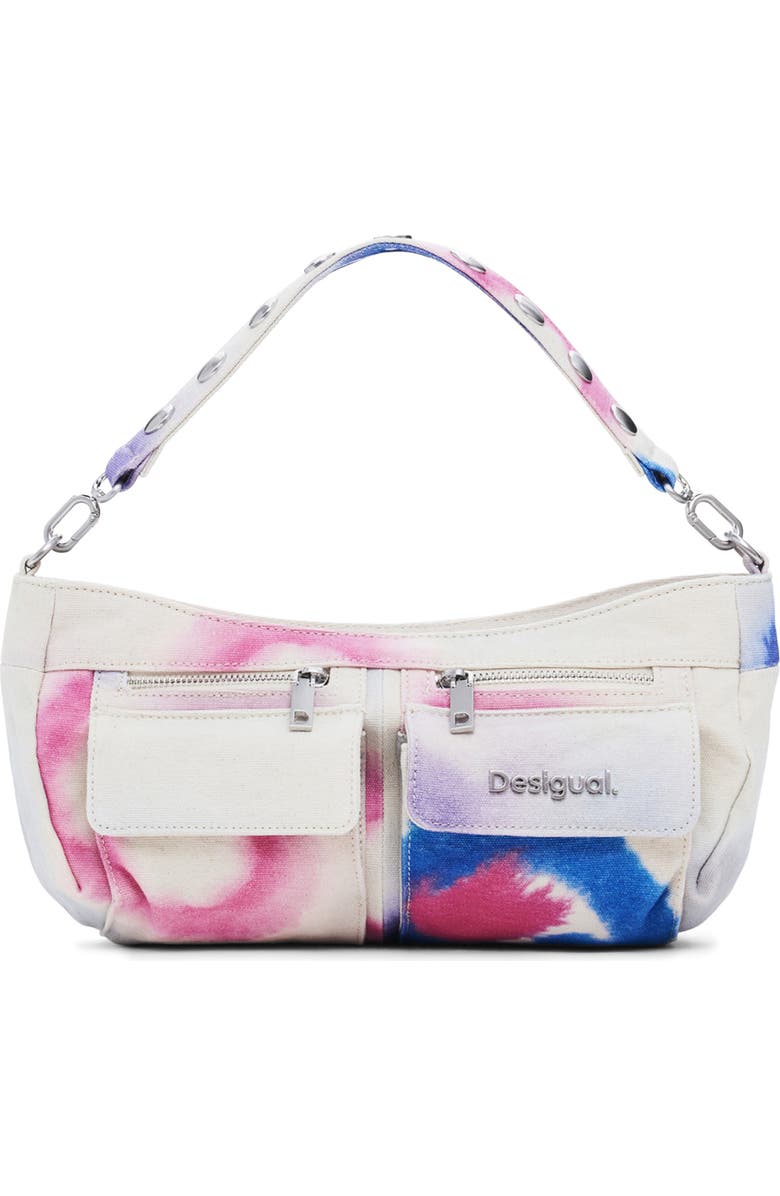 Desigual Print Canvas Shoulder Bag, Main, color, White