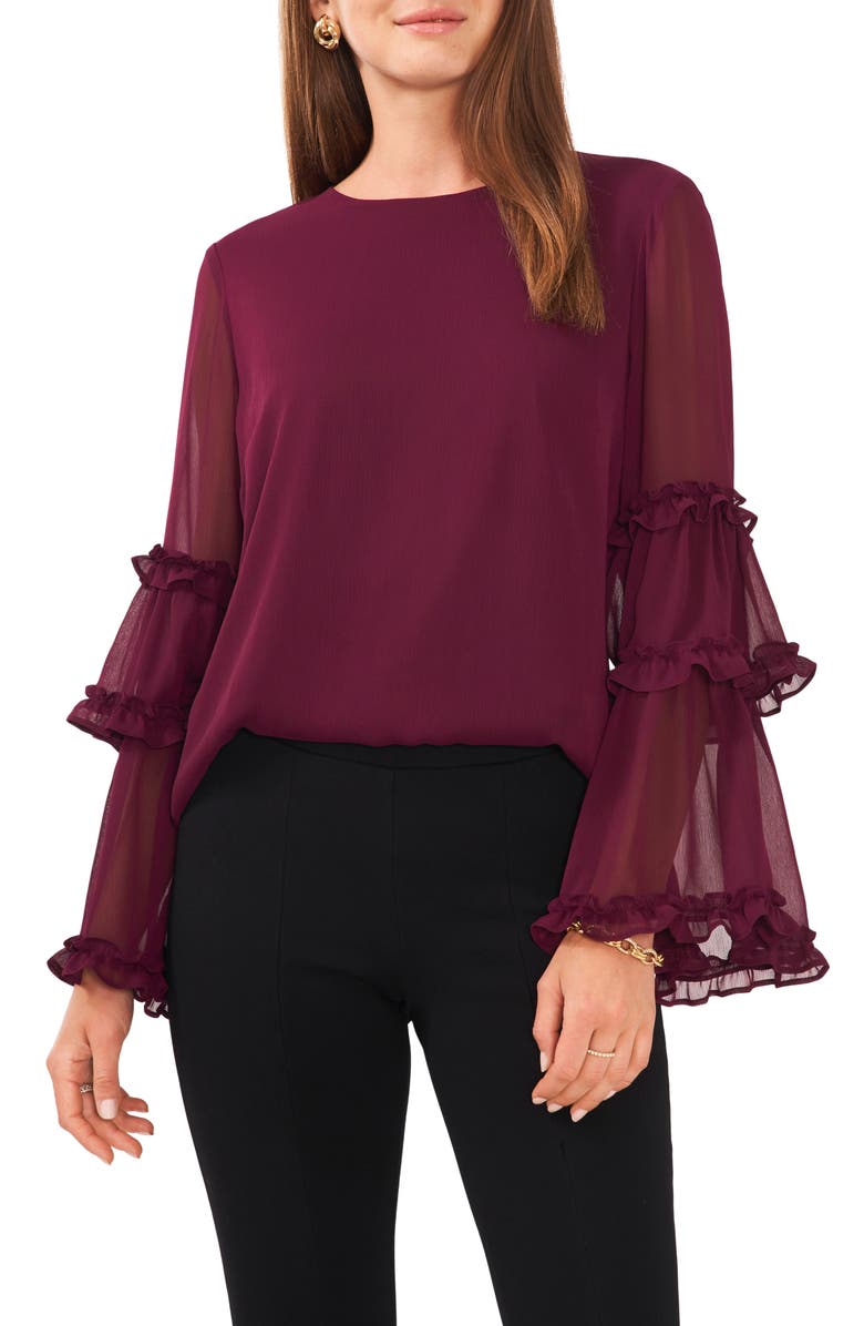 Chaus Bell Sleeve Chiffon Top, Main, color, Mulberry