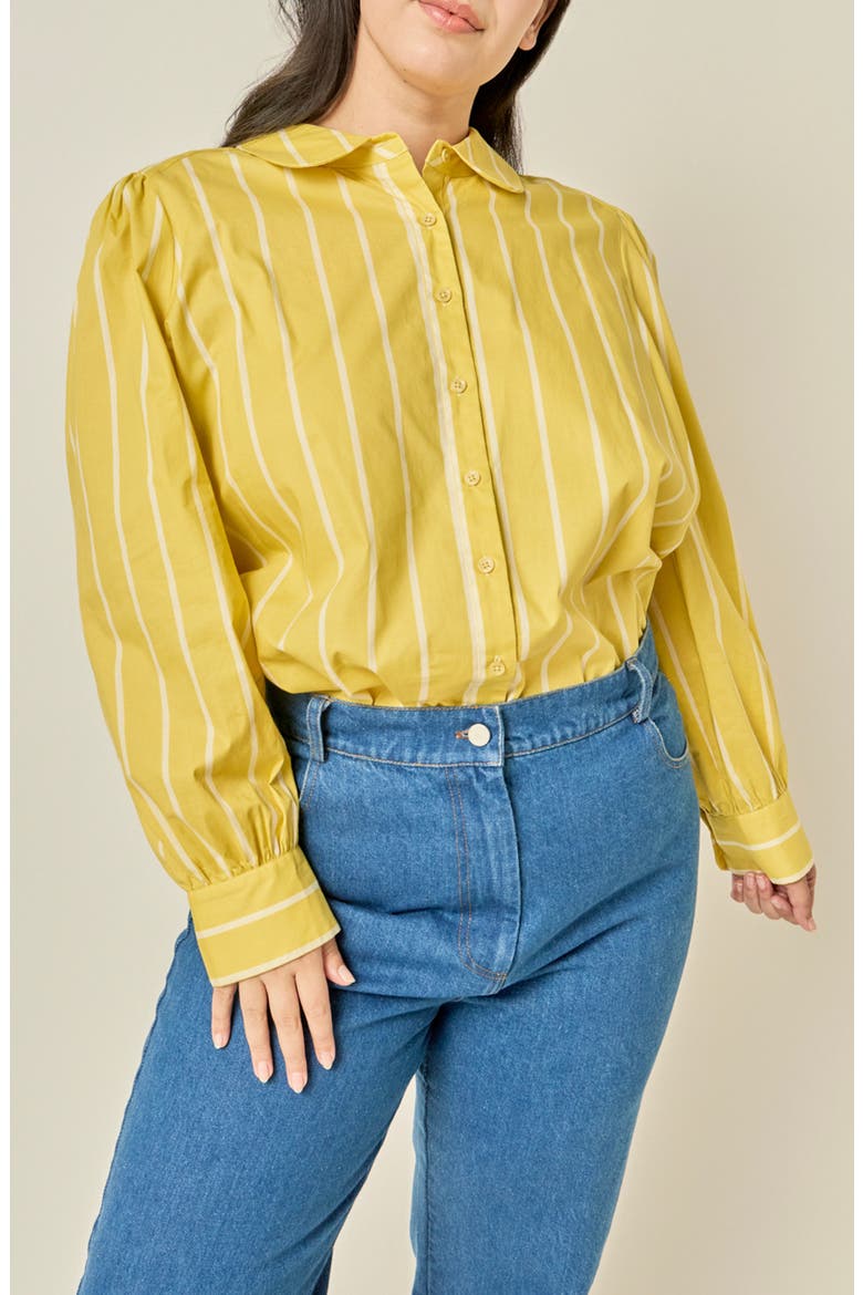 Striped Stretch Cotton Shirt, Main, color, MUSTARD