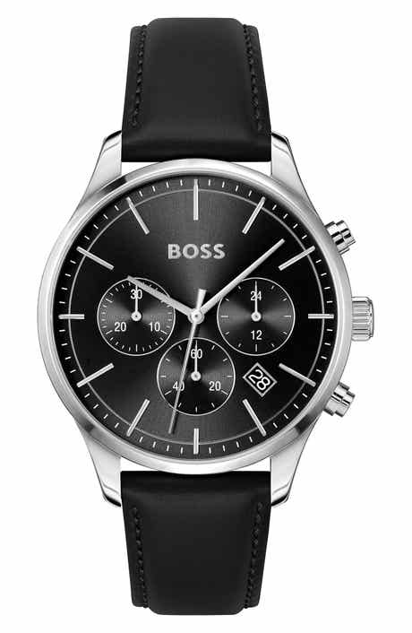 BOSS Avery Chronograph Leather Strap Watch, 42mm