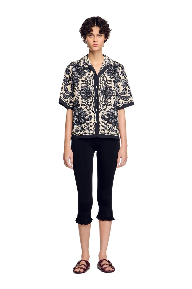 Floral motif shirt, Main, color, Ecru / black