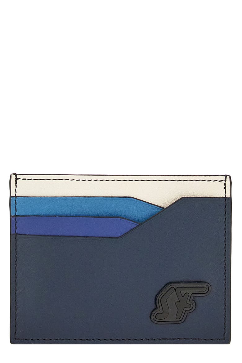 Salvatore Ferragamo SF Logo Leather Card Case, Main, color, DEEP OCEAN PACIFIC CHAMBRAY
