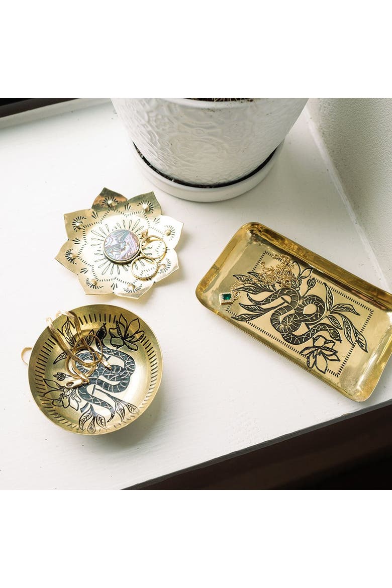 Saanp Snake Rectangular Catch-all Tray - Etched Brass, Alternate, color, Bronze