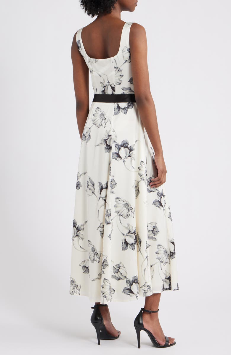 Lulus Scout Tie Waist Midi Dress, Alternate, color, Ivory/ Black