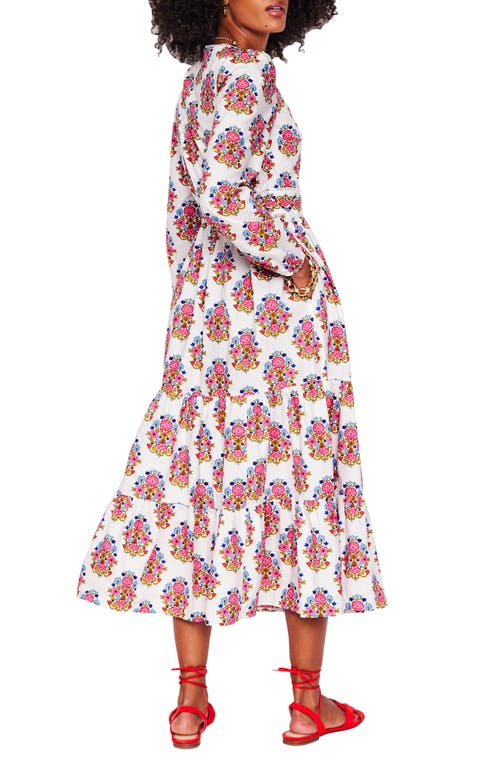 BODEN BODEN VIOLET FLORAL PRINT LONG SLEEVE MIDI DRESS