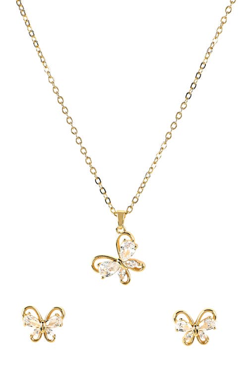 Danecraft Cubic Zirconia Butterfly Pendant Necklace & Stud Earrings Set In Gold