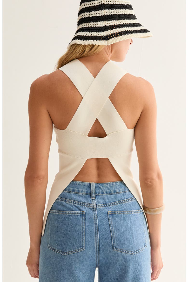 Cross Back Cut Out Knit Top, Alternate, color, Ivory