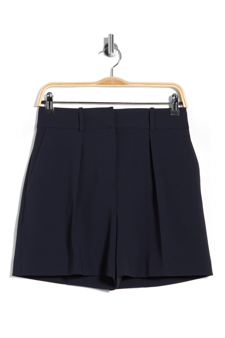 High Waist Pleat Crepe Shorts, Alternate, color, NEW NAVY