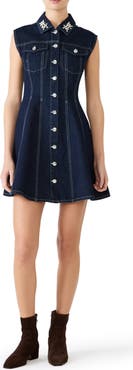 Steve Madden Carmelia Faux Pearl & Rhinestone Detail Denim Minidress