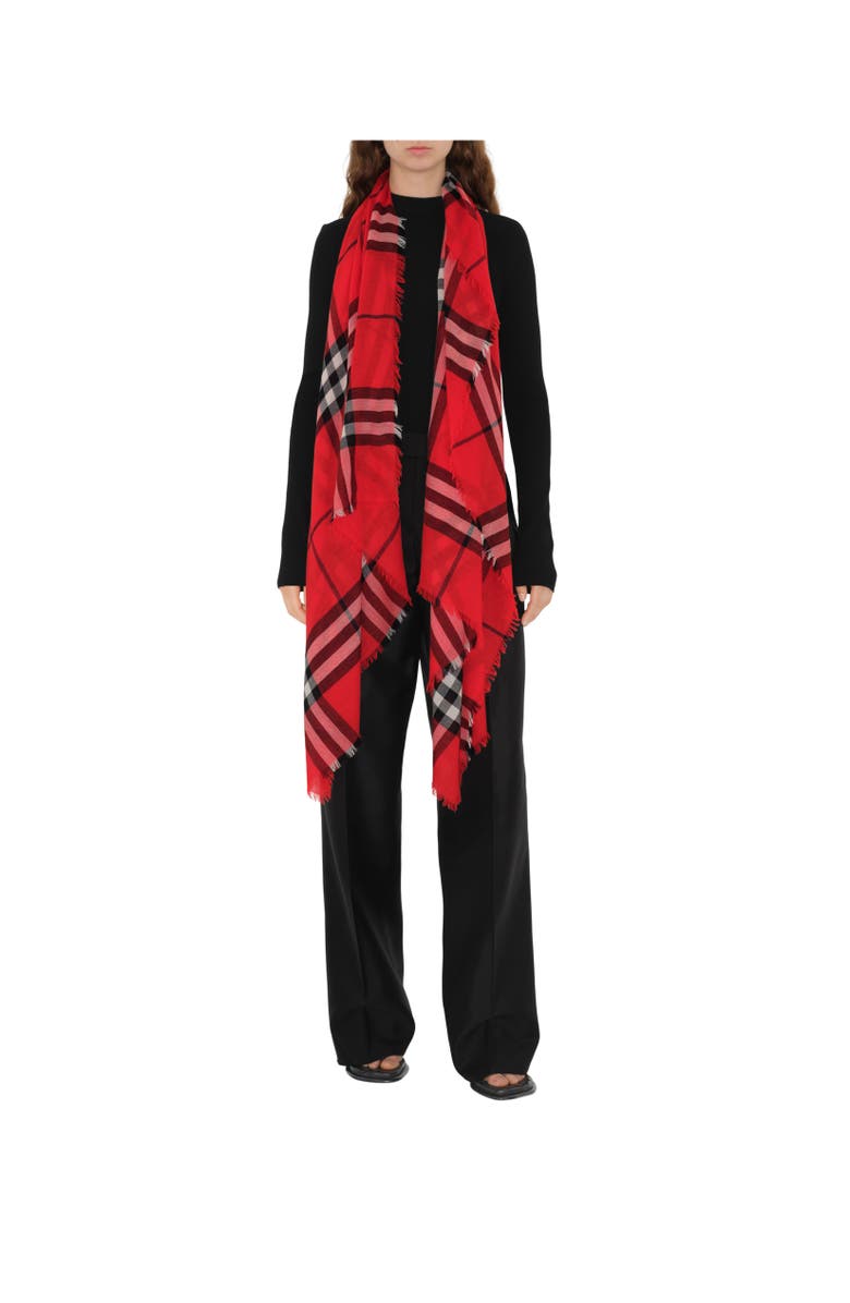 Burberry Wide Check Wool Scarf, Alternate, color, Scarlet