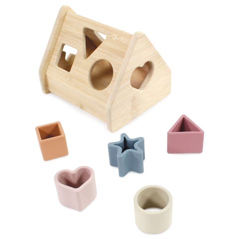 6pc Wood and Silicone Mushroom Toy Set