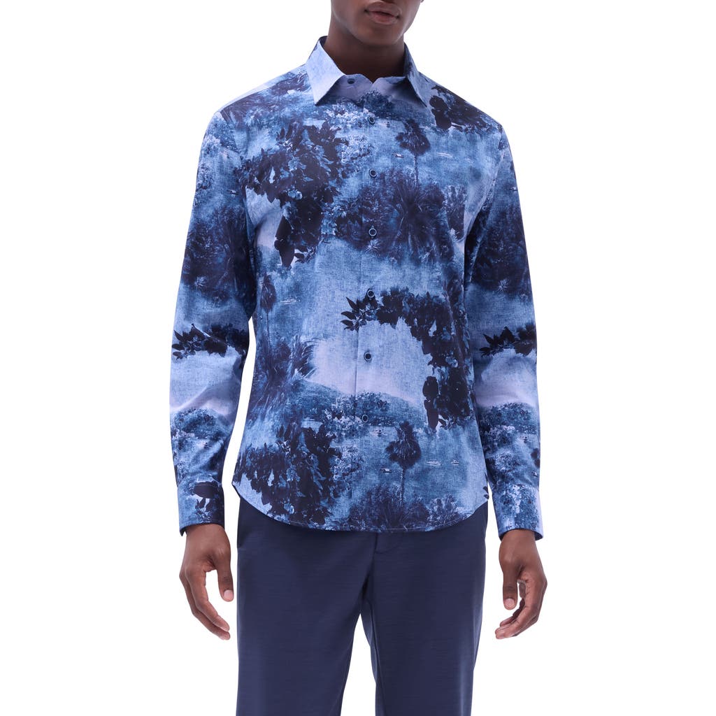 Bugatchi Julian Shaped Fit Stretch Cotton Button-up Shirt In Indigo