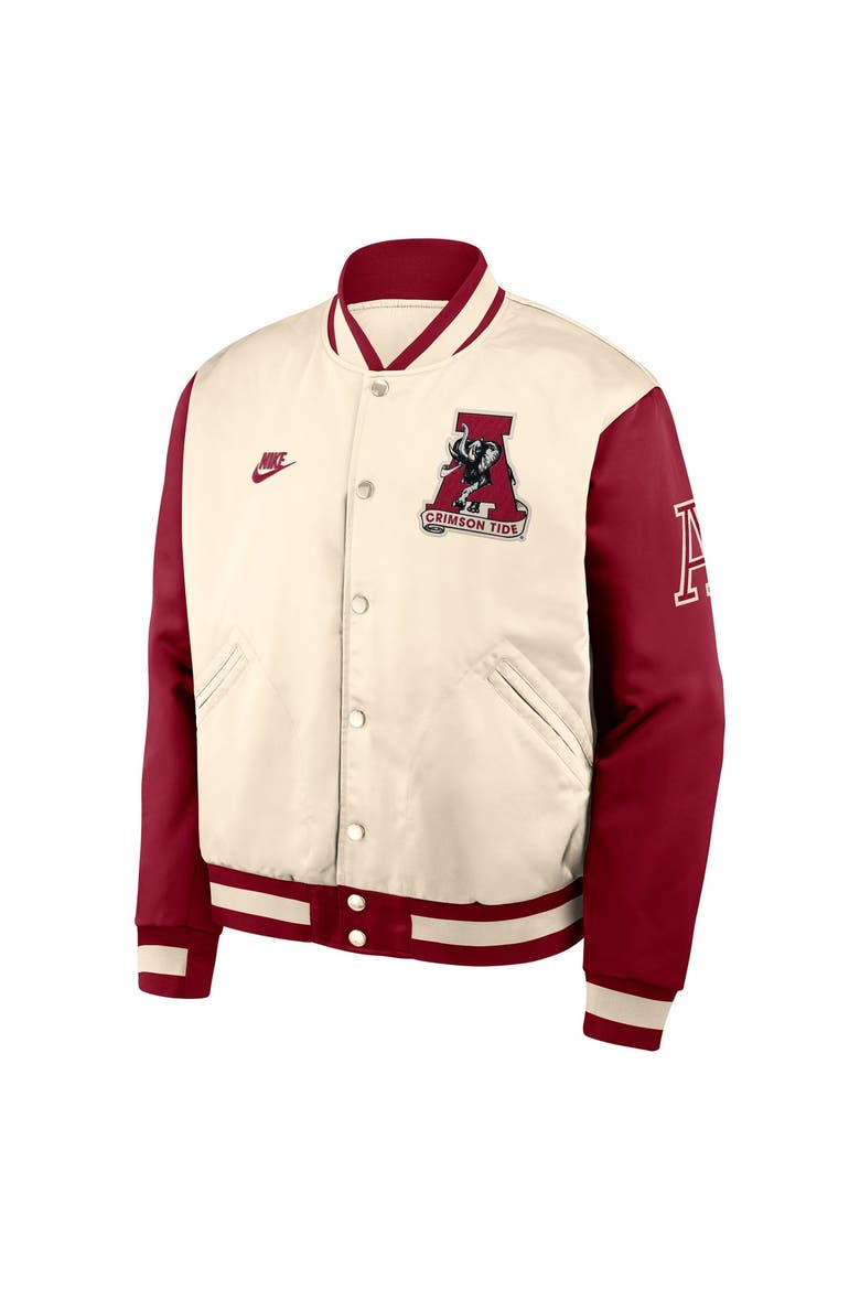 Men's Nike  Natural/Crimson Alabama Crimson Tide Legacy Full-Snap Bomber Jacket, Alternate, color, Natural