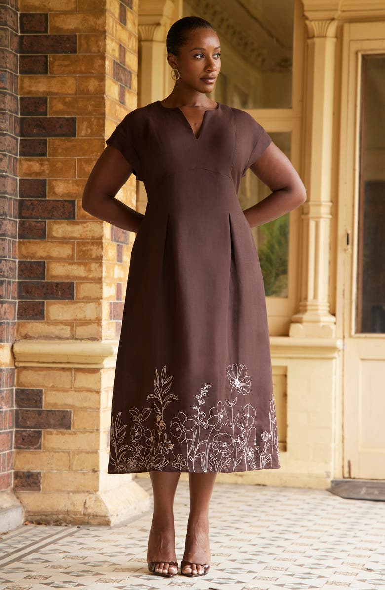 Estelle Emery Print Linen Blend Maxi Dress, Alternate, color, Chocolate