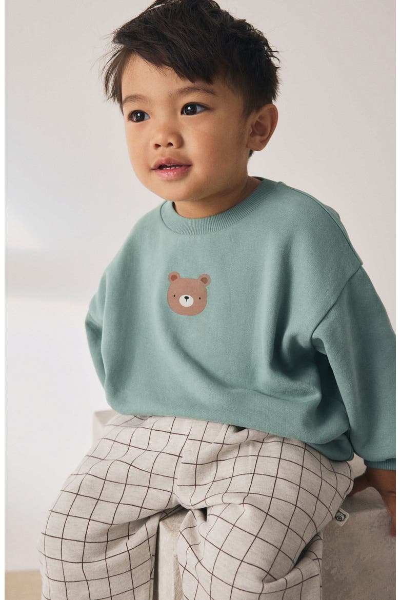 Kids' Bear Graphic Sweatshirt & Check Sweatpants Set, Alternate, color, BLUE
