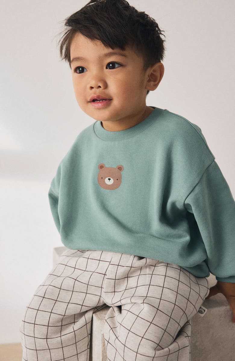 NEXT Kids' Bear Graphic Sweatshirt & Check Sweatpants Set, Alternate, color, Blue