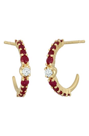Bony Levy El Mar Diamond & Gemstone Hoop Earrings In 18k Yellow Gold - Ruby