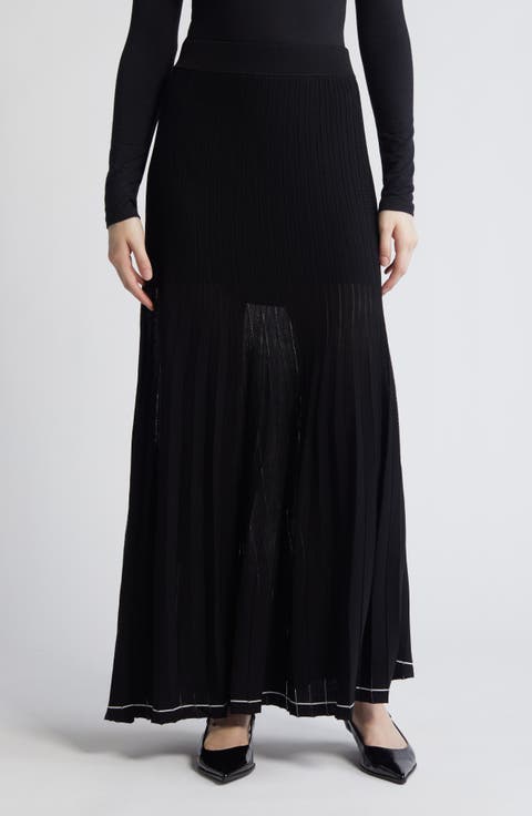 Pleated Knit Midi Skirt