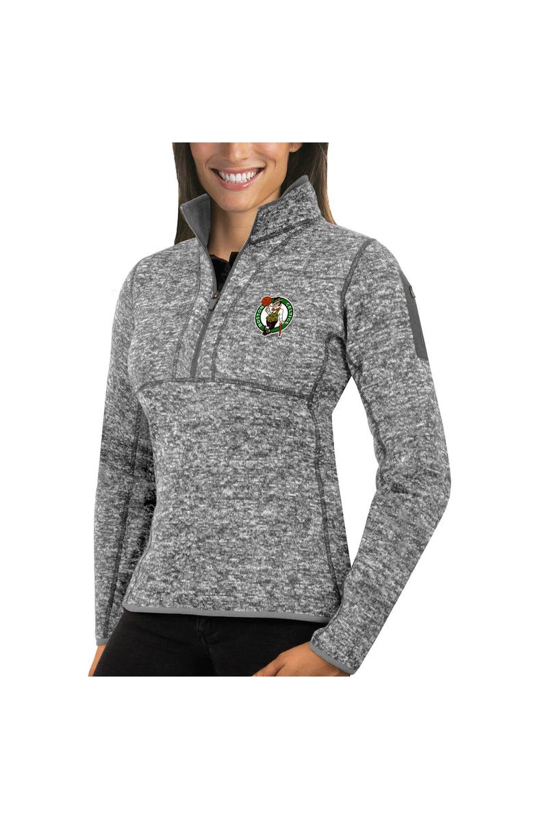 ANTIGUA Women's Antigua Heather Gray Boston Celtics Fortune Half-Zip Pullover Jacket, Main, color, 